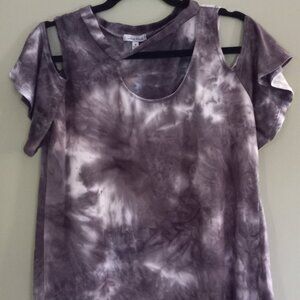 Unique shape,  flowy, cold shoulder, tie dyed top bought at a Boutique